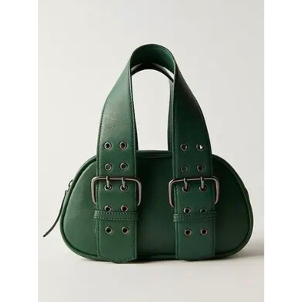 Free People Leather Shoulder Bag Women Green Good Buckle Grommet Boho Y2K Edgy